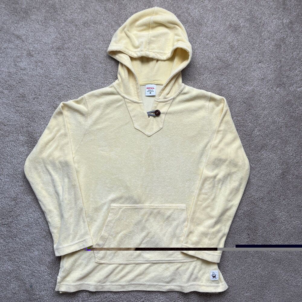 Birdwell Beach Britches Hoodie Mens Medium Yellow Terry Cloth Surf Hippie Grunge